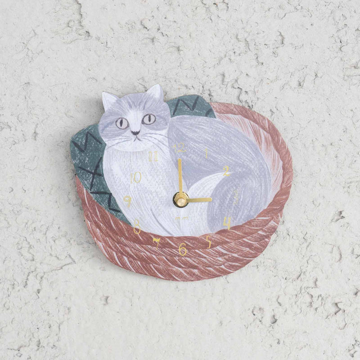 ◇松尾ミユキ Die cut clock(掛け時計) Cat in the basket